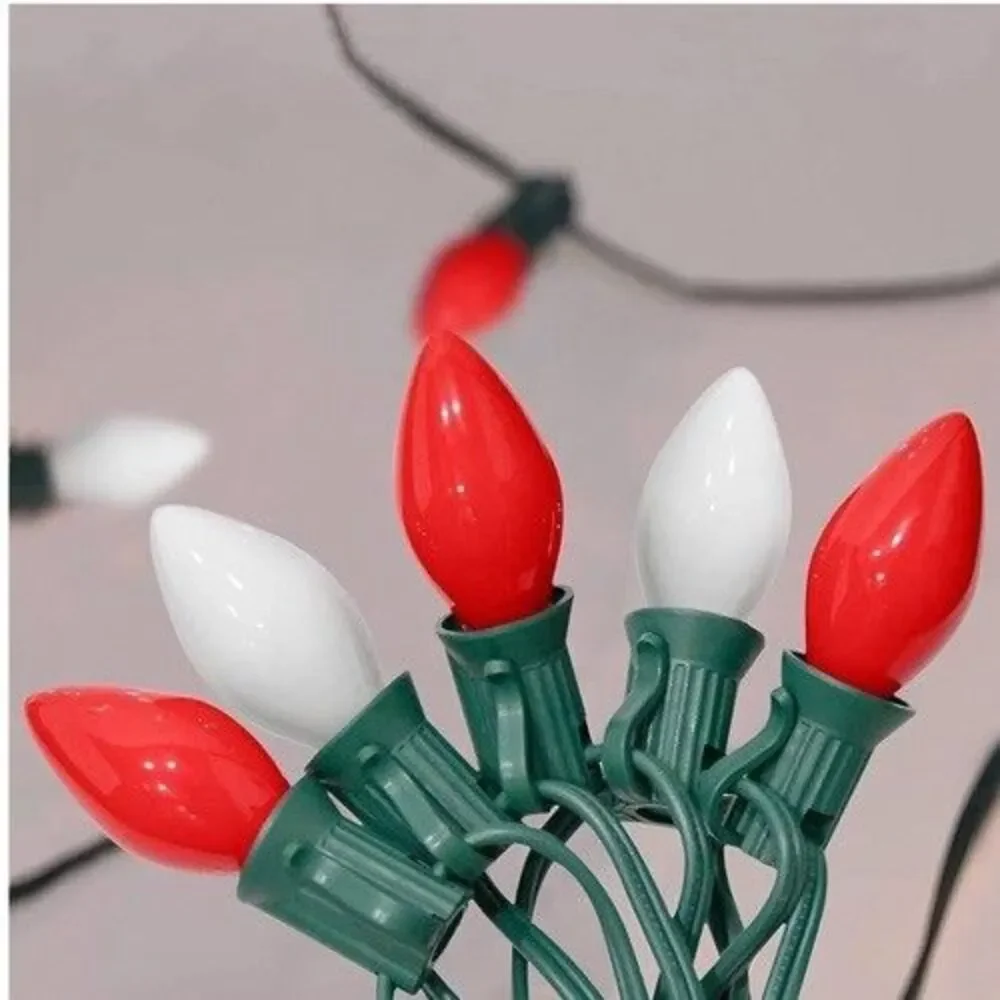 C7 Christmas String Lights 25 Feet Outdoor String Lights Red White Glass Bulbs